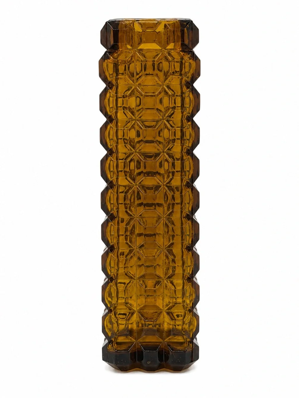 Vintage French Style Dark Amber Glass Stacked Cubist Square Vase 7